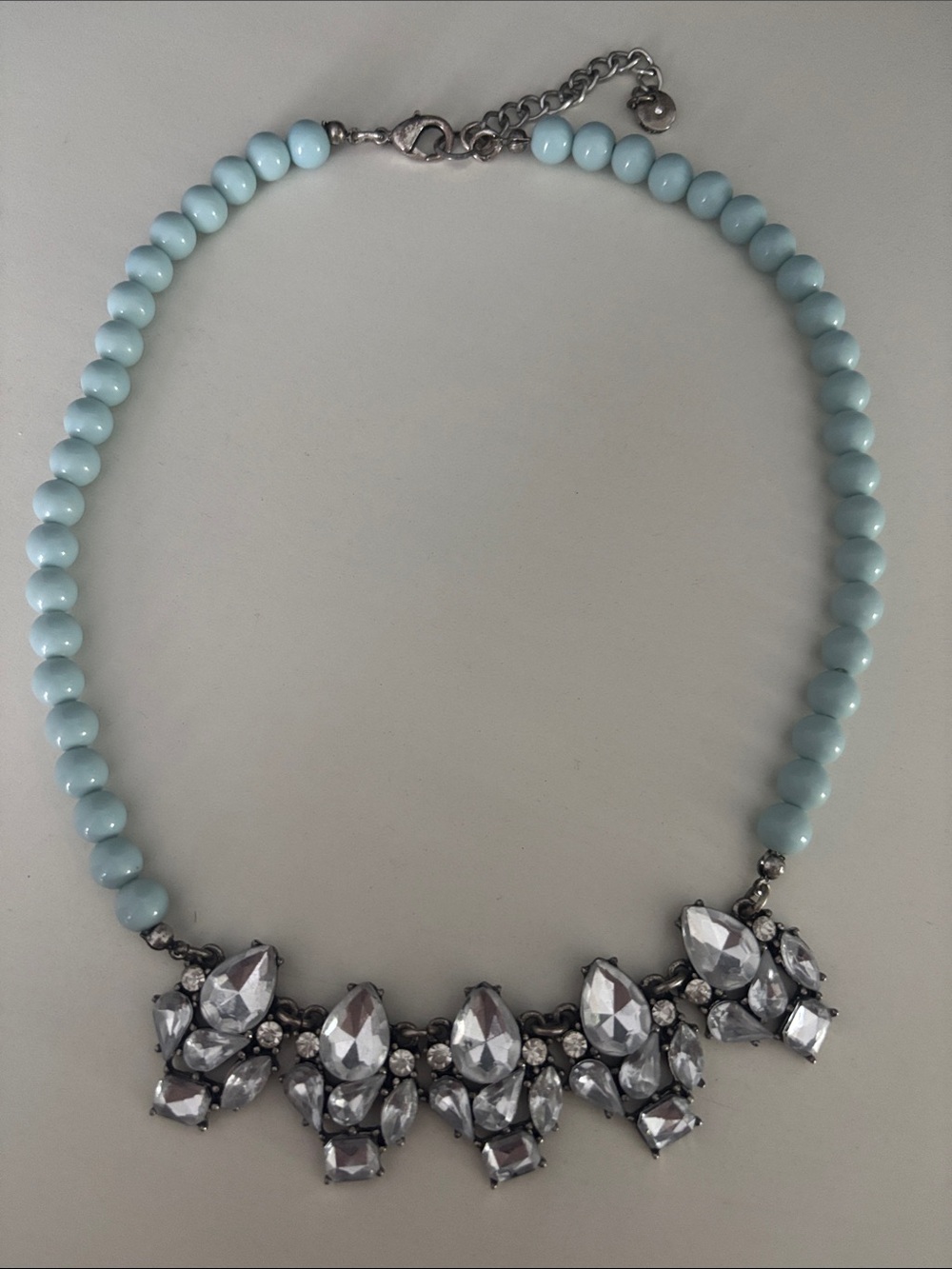 LOFT Pale Blue Beaded Necklace with Clear Crystal Cluster